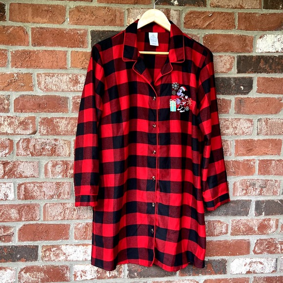 Disney Other - Disney Minnie Mouse Buffalo Plaid Christmas Sleep Shirt Women's M